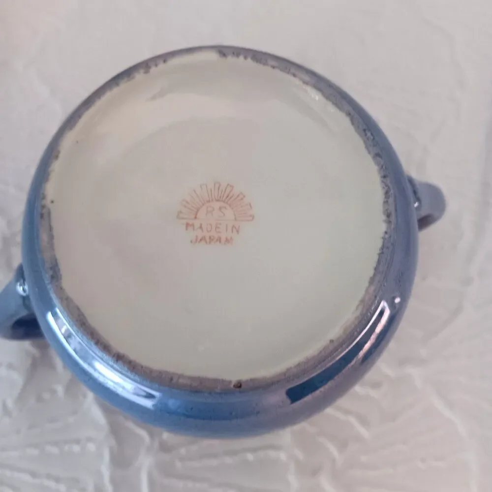 Vintage RS Made in Japan Lusterware Sugar Bowl | Iridescent Blue Landscape Scene
